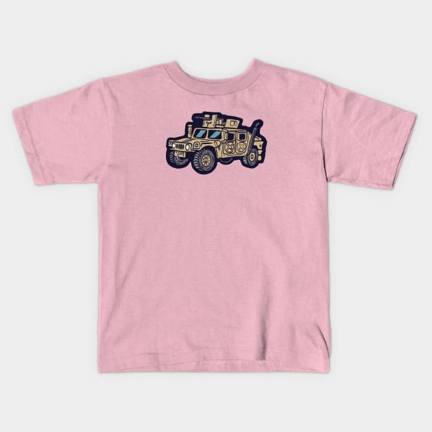 Cartoon Military Armoured Desert Vehicle Kids T-Shirt by Cofefe Studio